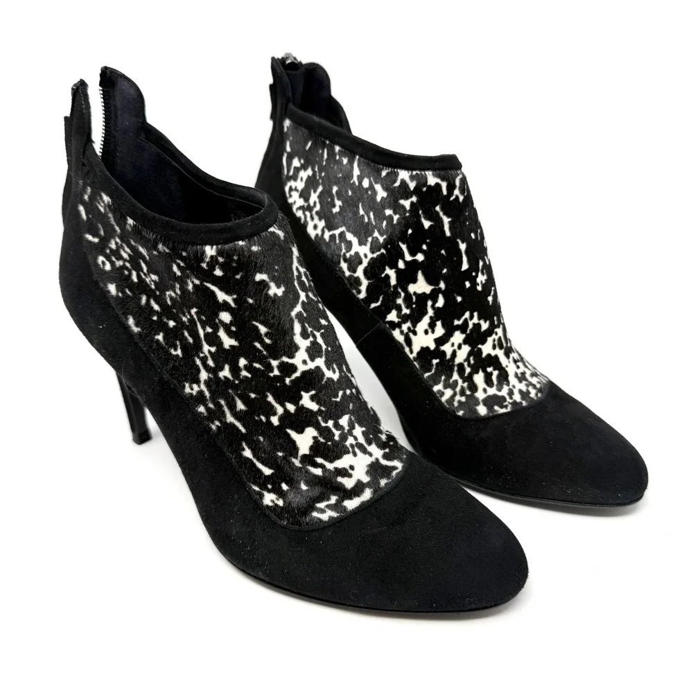 LK Bennett Black Suede Calf Hair Animal Print Ankle Boots‎ Spain Size 37 6.5 7